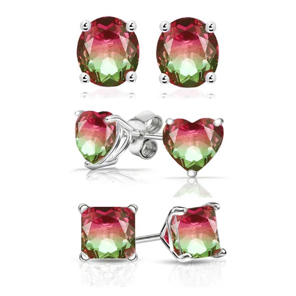925 Sterling Silver Watermelon Tourmaline Earrings.  Total weight of 2.00CTW AKA